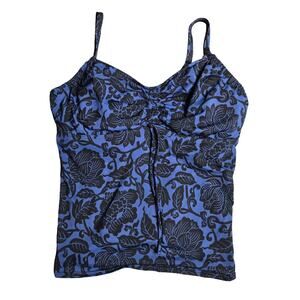 Lands' End Blue Floral Tankini Size: 16 DDD